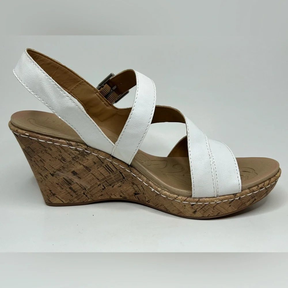 B.O.C. Schirra White Casual Open Toe Platform Cork Wedge Heel Sandal Size 11